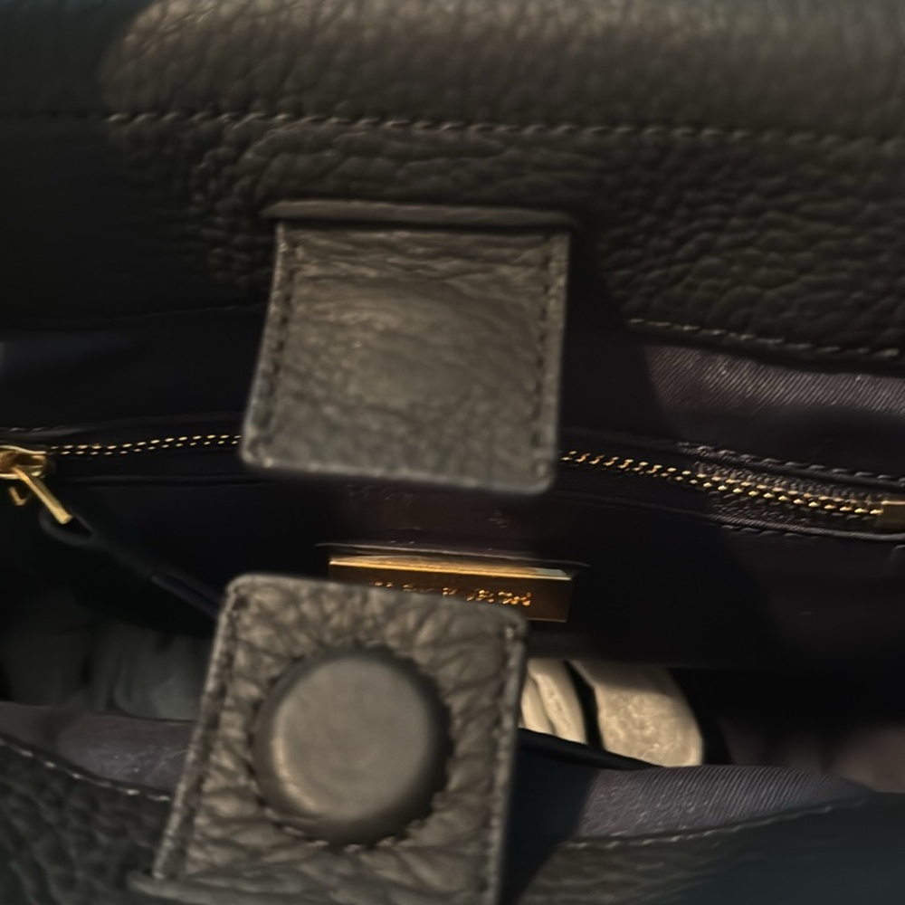 Tory Burch Half Moon Petite Mixed Material Satchel. Blue and Black. - Picture 7 of 13